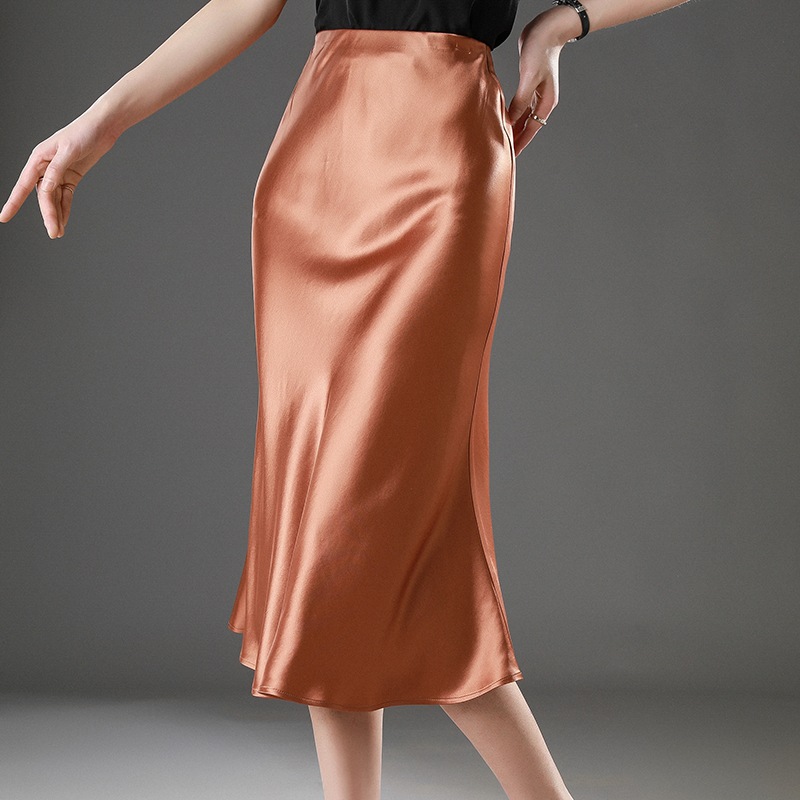 高腰显瘦半身裙珠光三醋酸缎面真丝包臀高级感a字鱼尾裙中长款夏