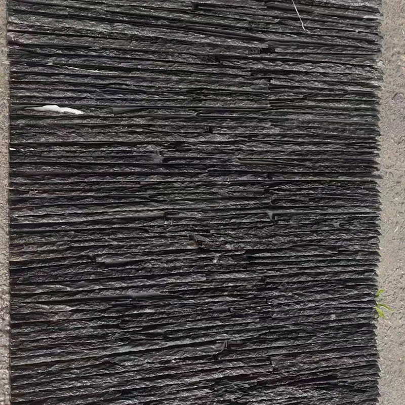 黑色天然幕墙流水石 背景墙水幕流水青石板 凉亭草坪流水板文化石