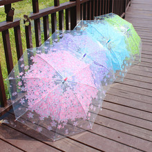 全自动长柄花朵透明伞小清新学生伞男女创意广告气质伞舞蹈道具伞