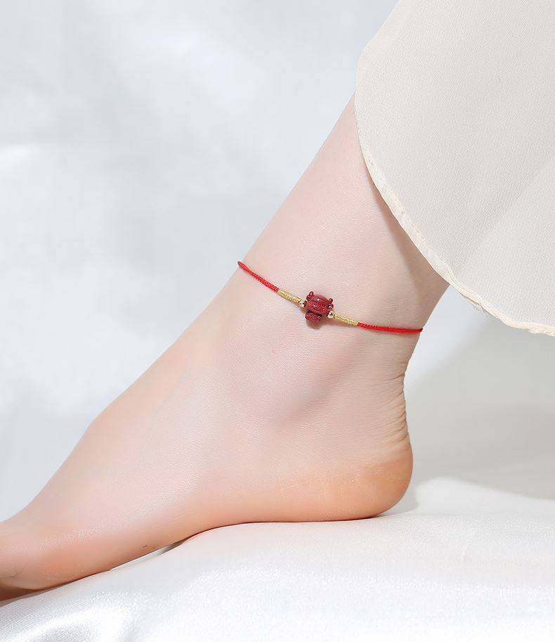 脚链女2021新款性感手编红绳高级感本命年编织脚绳情侣小众设计虎