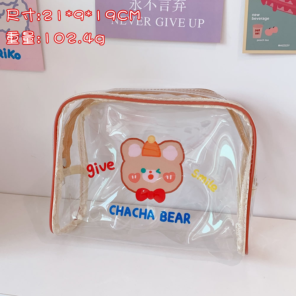 Original Cute Cha Cha Bear Large Capacity Transparent Travel Cosmetic Bag Portable Korean Simple Waterproof Storage Wash Bag