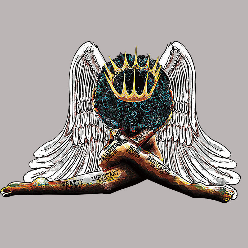 亚马逊天使翅膀虔诚的女人烫画胶印 柯氏a级过粉高质量热转印图案