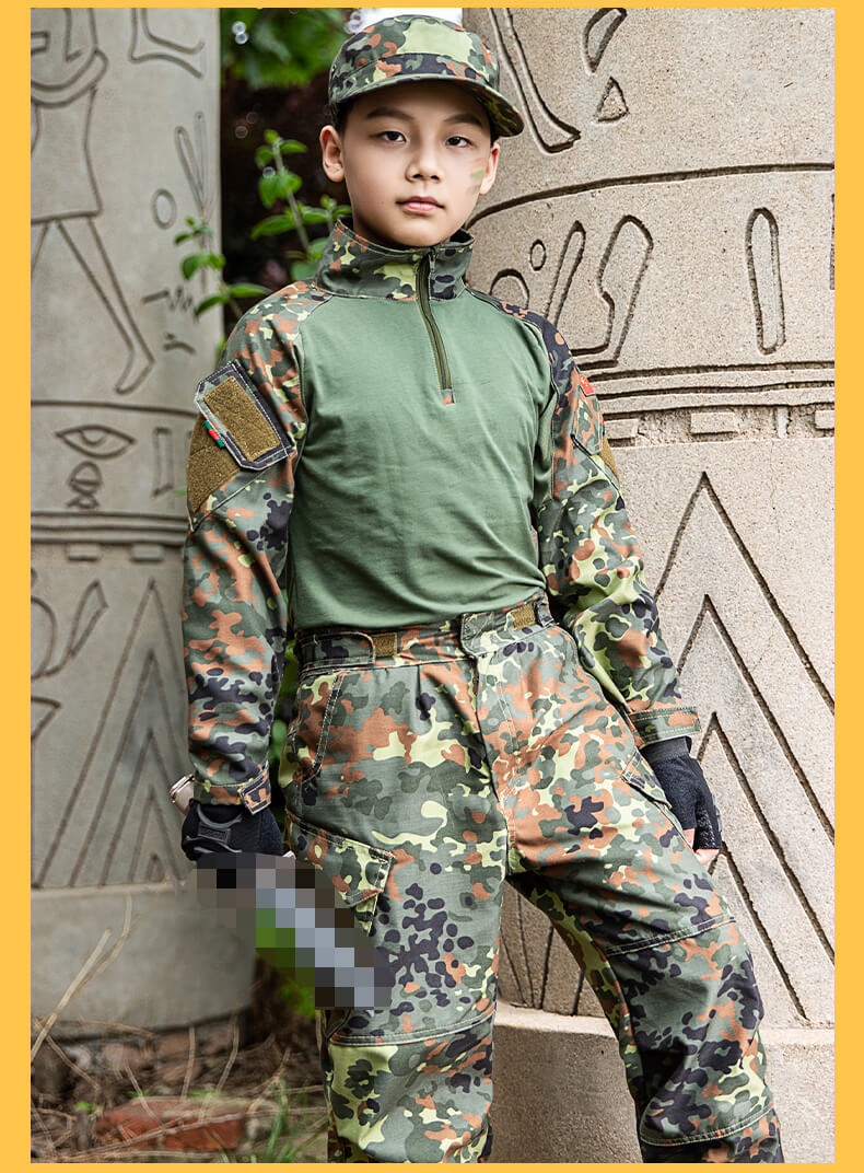 策马儿童迷彩服套装男夏令营训练表演蛙服男户外拓展学生军训服装