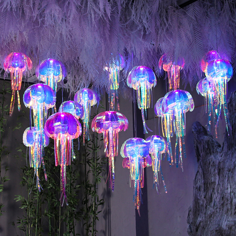 Cross-Border Colorful Luminous Decoration Jellyfish Wedding Christmas Atrium Window Hanging Decoration 70cm Creative Light Outdoor Jellyfish Lamp