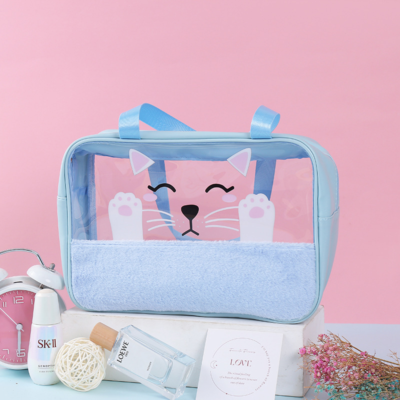 Creative Design Cosmetic Bag Translucent Cartoon Cat Printing Wash Bag Home Portable Cosmetic Storage Bag