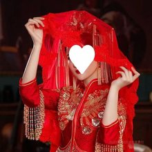 红盖头新娘金婚复古软头纱秀禾服喜帕中式婚礼红色蒙头巾一件代发