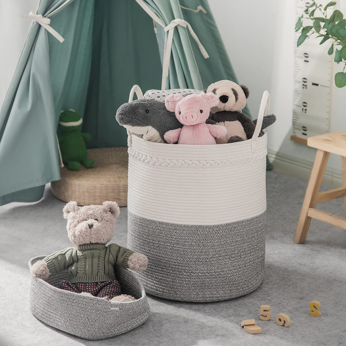 Nordic Style Cotton String Woven Clothing Storage Bucket Laundry Basket