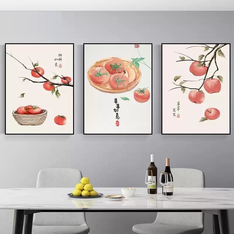 餐厅挂画新中式装饰画厨房挂墙画餐桌背景墙三联壁画客厅饭厅墙面