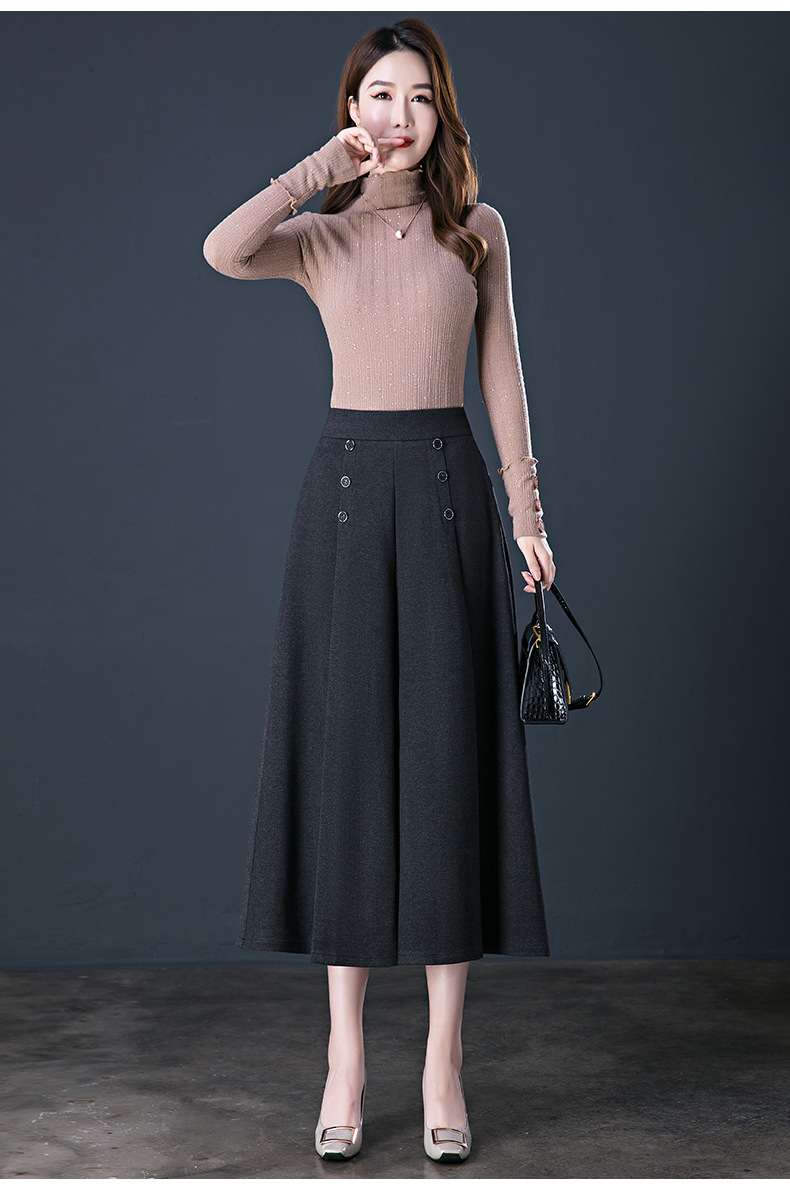 女士裙裤2022春秋季大码显瘦宽松阔腿裤中年妈妈松紧高腰垂感裤裙