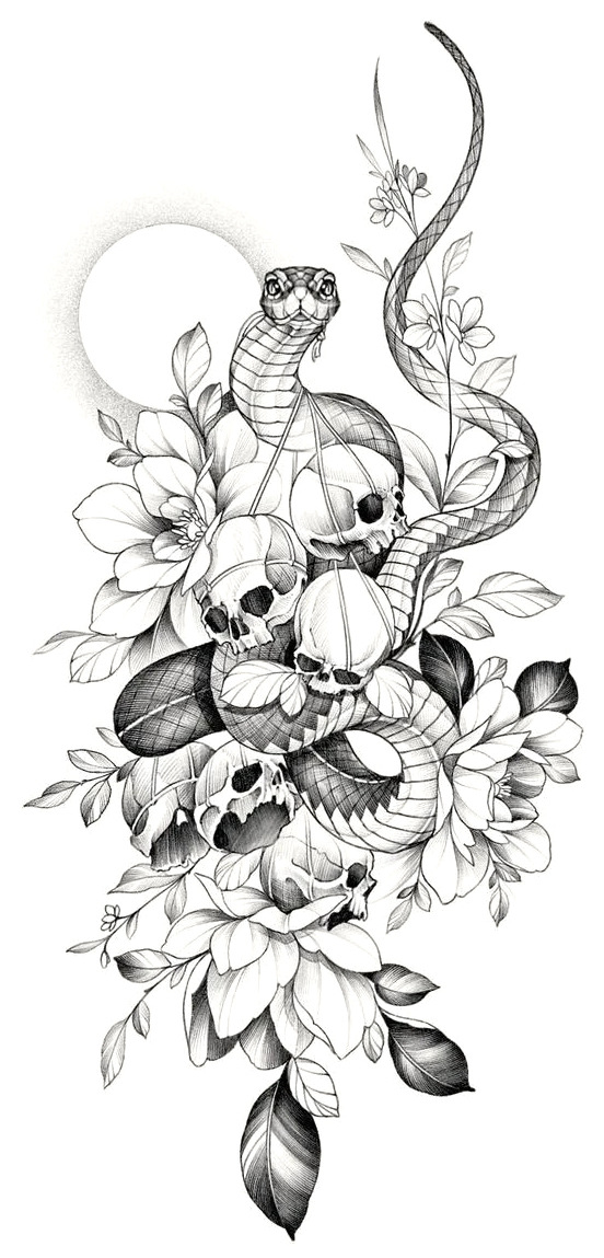 现货批发黑白素描花朵纹身贴暗黑花臂纹身贴纸玫瑰花朵tattoo