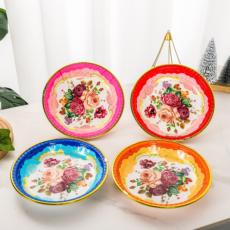 Amazon Foreign Trade Ethnic Style Plastic Tray Flowering and Fruiting Disc Household Plate Pasta Salad Dish Fruit Plate Manufacturer