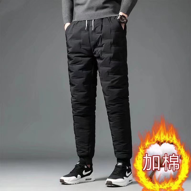 冬季新款男士韩版加厚保暖棉裤松紧立体口袋羽绒裤情侣百搭裤子