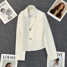 米白色短款小个子早春西装外套女2024新款高级感韩版气质宽松西服