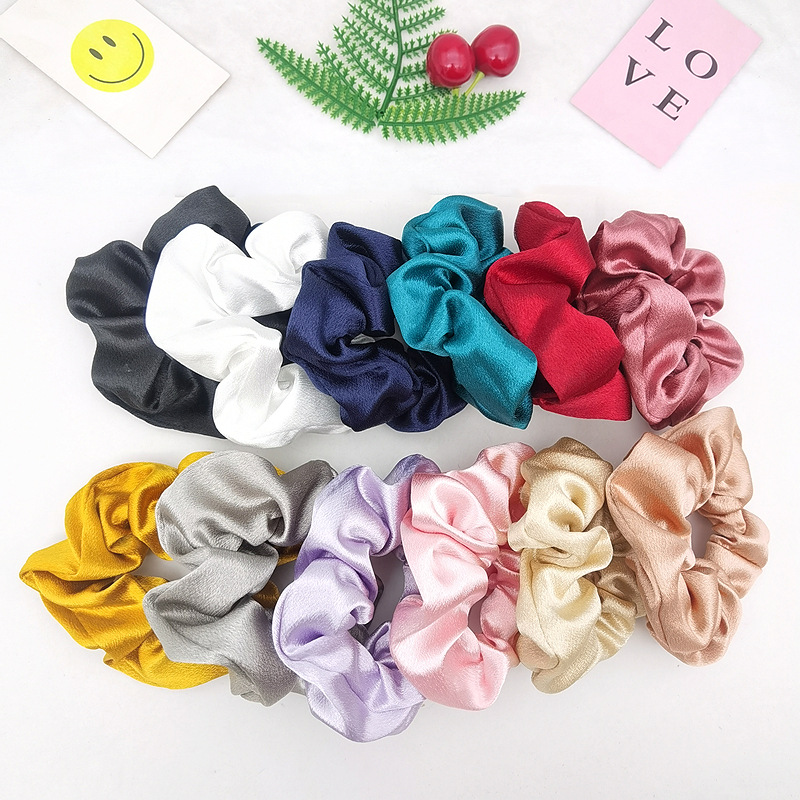 Cross-Border European and American Solid Color Crystal Satin Large Intestine Hair Band French Retro Intestine Head Rope DIY Fabric Rubber Band Hair Accessories