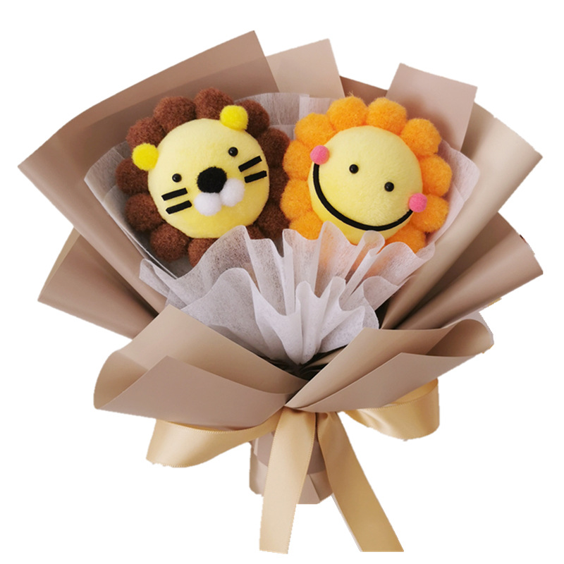 可爱毛绒乒乓菊笑脸动物公仔花束送朋友爱人生日节日圣诞节礼物