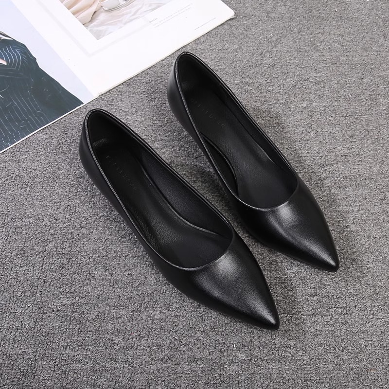 气质软皮鞋细跟软皮单鞋中跟2024黑色正装高跟鞋职业空姐工作鞋女