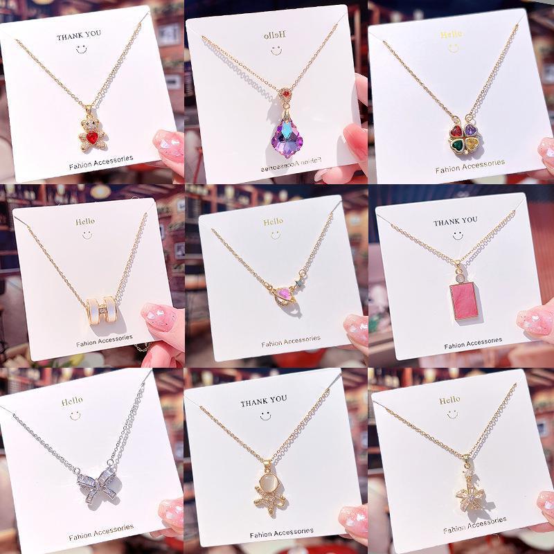 Japanese and Korean Minimalist Bowknot Titanium Steel Necklace for Women Niche Design Online Influencer Clavicle Chain Opal H Necklace Accessories
