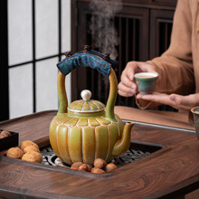 胡桃木围炉茶桌粉引创意青绿釉泡茶陶壶室内家用电陶炉陶瓷烧水壶