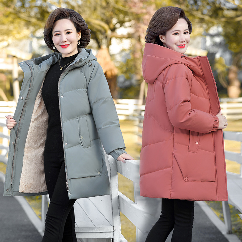 妈妈装冬款棉衣外套新款中老年女装加绒加厚棉服50岁中年时尚棉袄