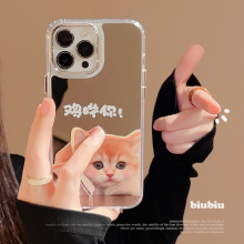 搞怪猫咪iphone15promax苹果手机壳小众13电镀适用11补妆镜12趣味