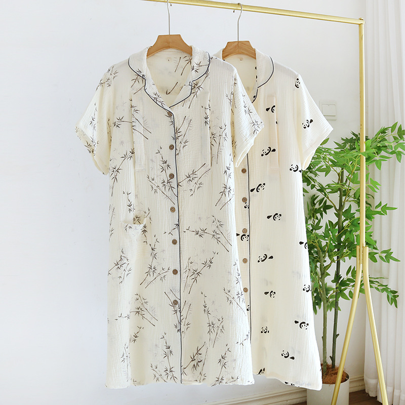 summer women‘s nightdress short sleeve cotton thin pajamas pregnant women loose and cute nursing nightdress mid-length delivery room