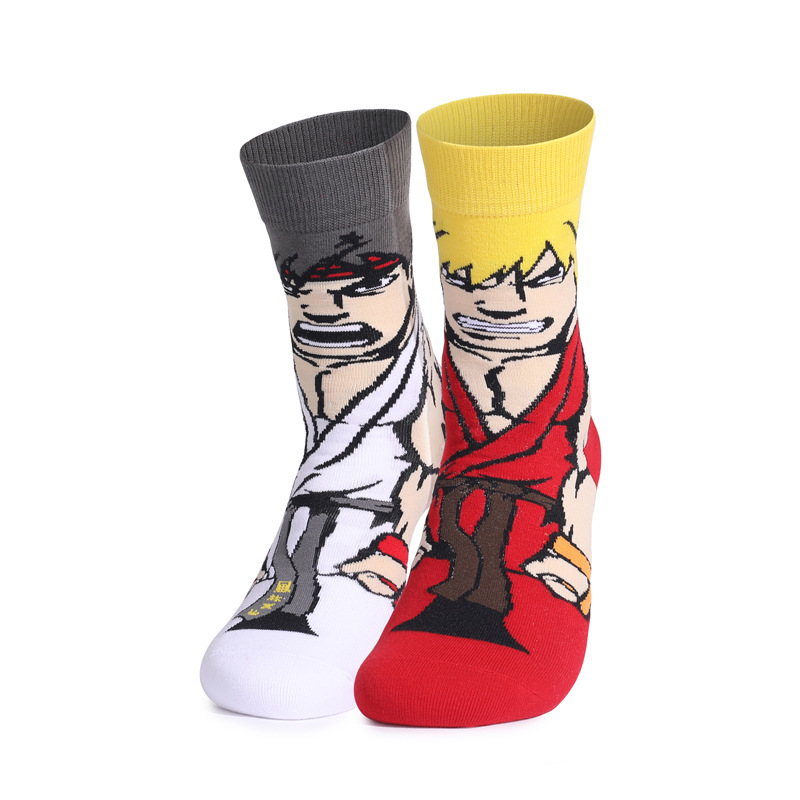 街头霸王动漫街机游戏街霸隆肯休闲运动女情侣中筒袜男潮袜长袜子