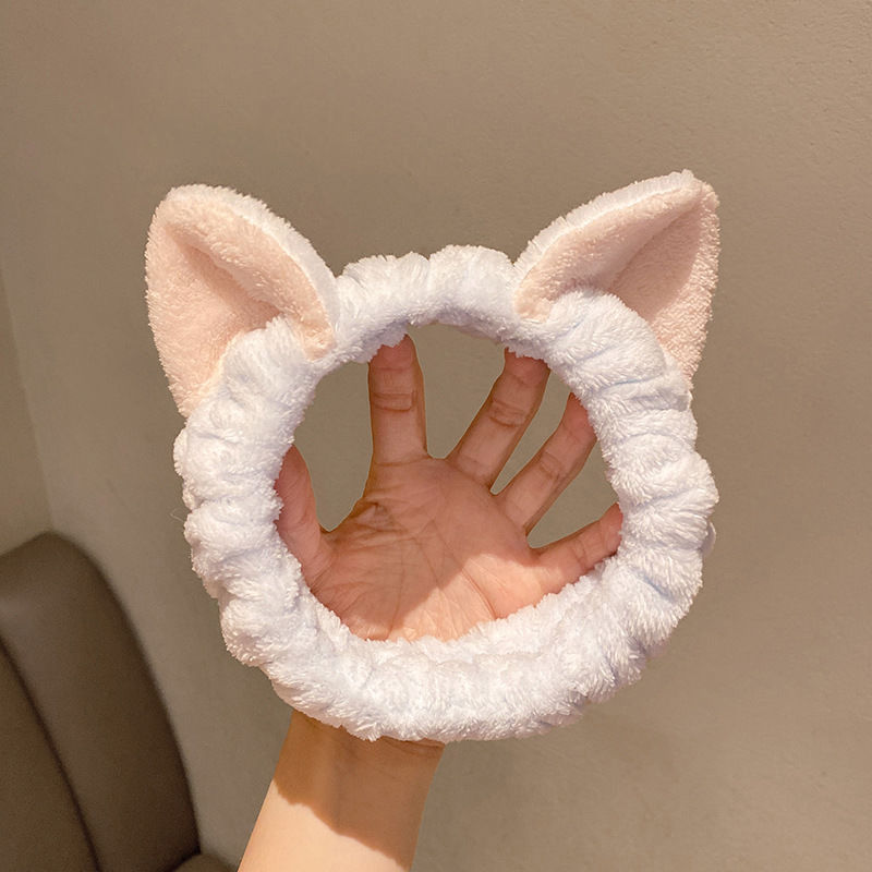 毛绒发带秋冬新款可爱猫耳朵敷面膜化妆学生简约束发带韩版洗脸