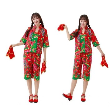 东北大花套装夏布衣服村姑反串衣服二人转花布演出服男女秧歌服