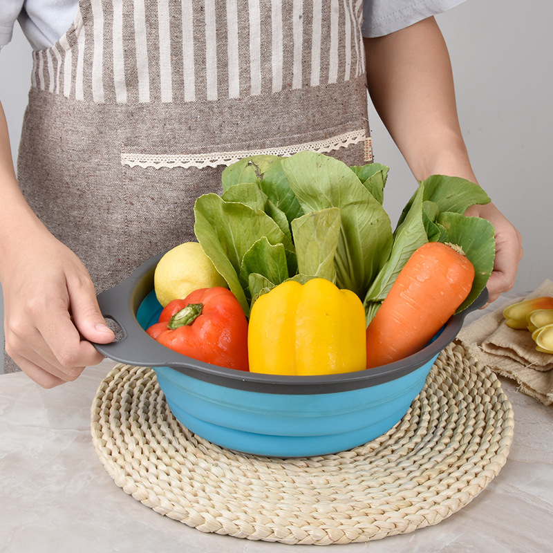 Double-Layer Collapsible Drain Basket Kitchen Supplies Plastic round Large Washing Vegetable Basket Storage Fruit Plate Wholesale