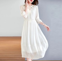 法式雪纺白色连衣裙女2023夏季新款妈妈装时尚气质收腰显瘦中长裙