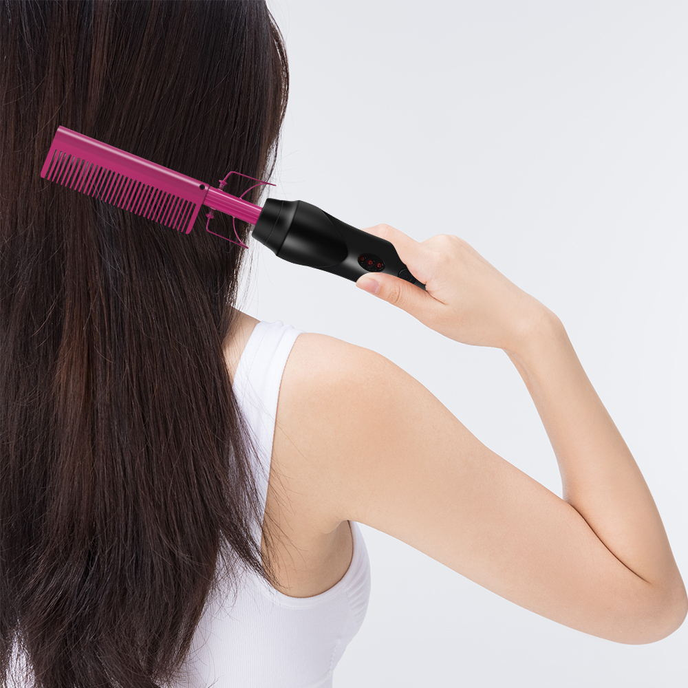 亚马逊热销直发器电热梳干湿两用铜梳卷直多功能电动直发梳造型梳