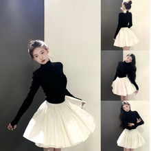 秋季韩系温柔高级感芭蕾风修身显瘦打底衫上衣蓬蓬短裙两件套装领