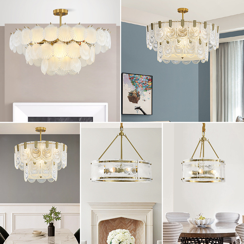 American Light Luxury Chandelier Lamp in the Living Room 2023 New Post-Modern Glass Crystal French High-End Dining Room Bedroom Lamps