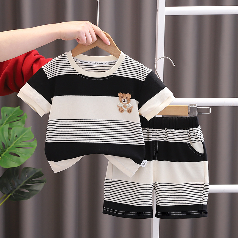 Children's Clothing Summer New Boys' Sports round Neck Short Sleeve Suit Baby 0-5 Years Old Casual Shorts Two-Piece Set