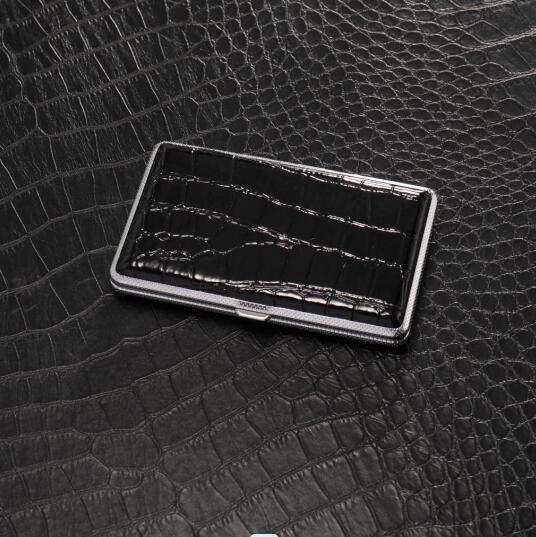 New 5.5mm Fine Counts Lengthened Cigarette Case 20 Pcs Fashion Metal Leather Ultra-Thin Flip Source Factory Wholesale