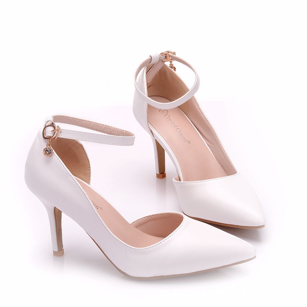 8厘米尖头高跟鞋外贸大码细跟凉鞋侧空一字扣带单鞋职业高跟鞋女