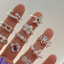 花朵素银锆石开口戒指女小众设计高级感食指戒简约冷淡风指环批发
