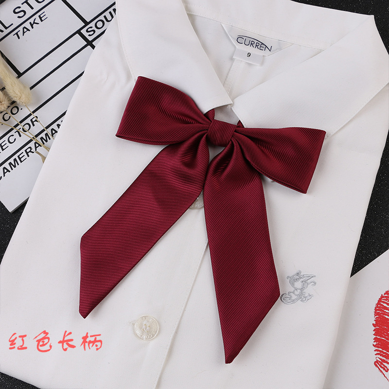 JK Preppy Style Bow Tie Bow Tie Solid Color Thread Long Handle Long Pointed Double-Layer Boxer Plaid Skirt Uniform Accessories