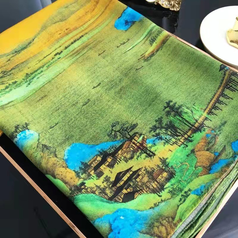 New Sunscreen High-End Imitated Silk Scarves Women's Korean Style Scarf Printed Gift Silk Ethnic Style Shawl Beach Towel