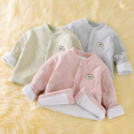 2025新款棉服儿童冬季保暖上衣休闲加绒加厚v领女童棉袄童装批发