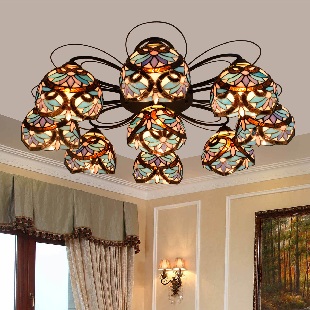 欧式复古巴洛克多头吸顶灯客厅餐厅酒吧包房彩色玻璃矮户型吊顶灯