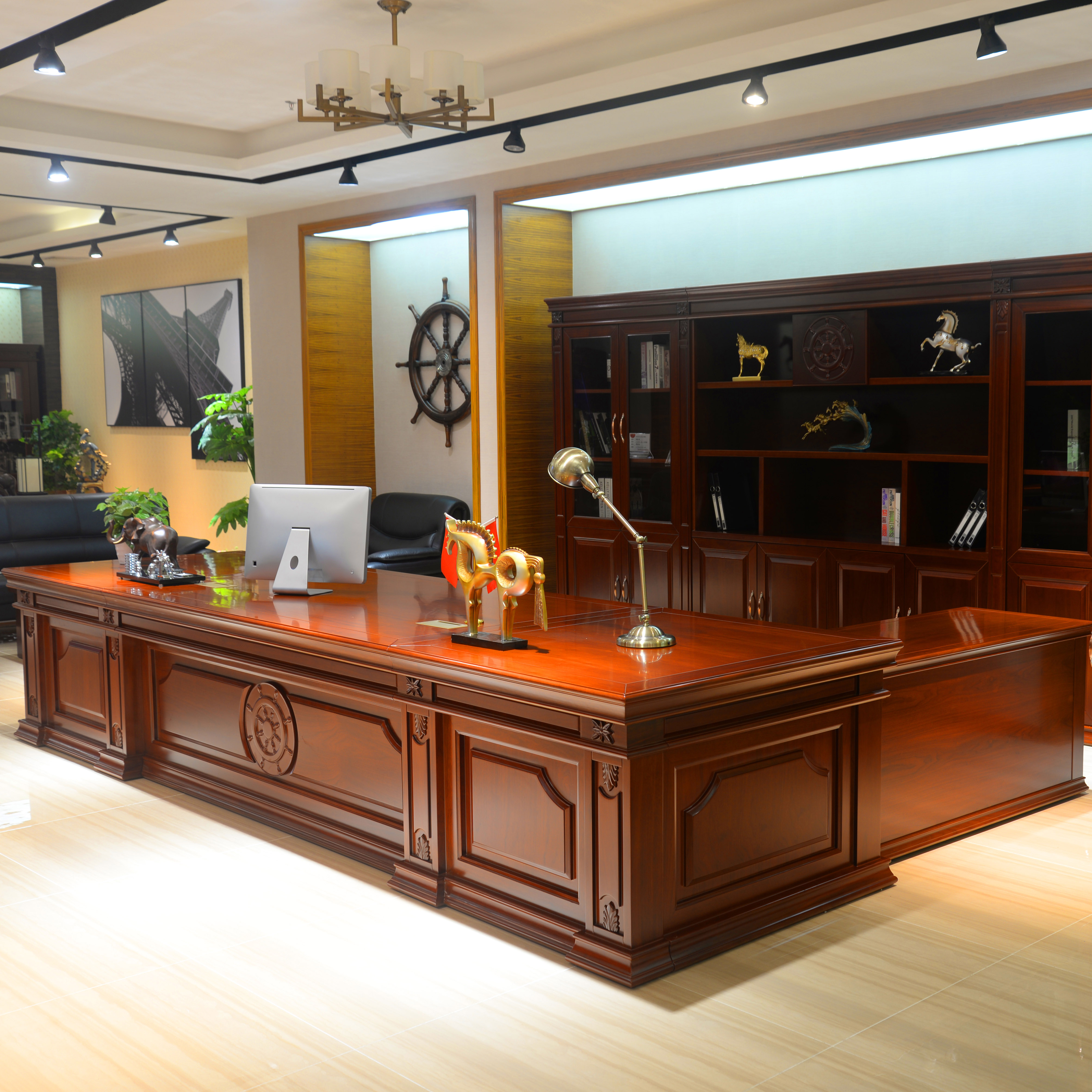 新中式办公桌实木木皮经理桌主管桌大班台总裁办公桌老板桌办公台