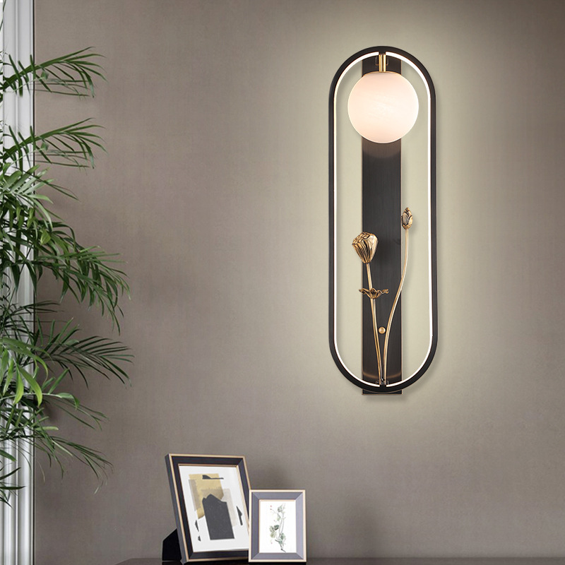 新中式全铜壁灯客厅餐厅楼梯书房卧室创意床头灯现代简约禅意壁灯