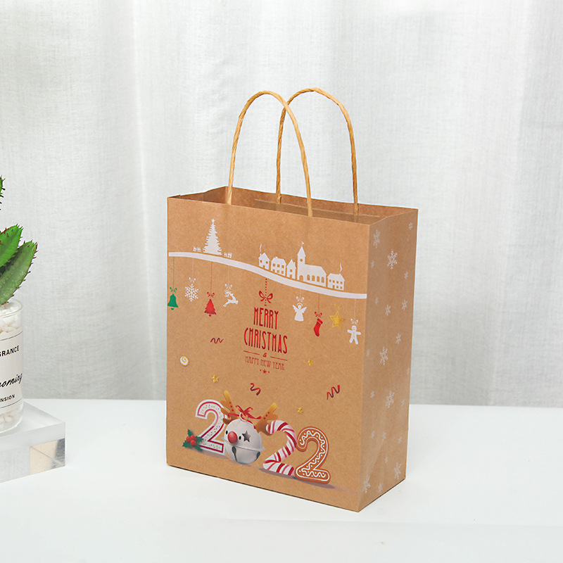 Christmas Thickened Paper Gift Bag Christmas Eve Packing Handbag Candy Gift Bag Kraft Paper Packing Bag Wholesale