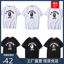 夏季新款日系潮牌bape猿人高版本英文字母印花男女棉质短袖T恤