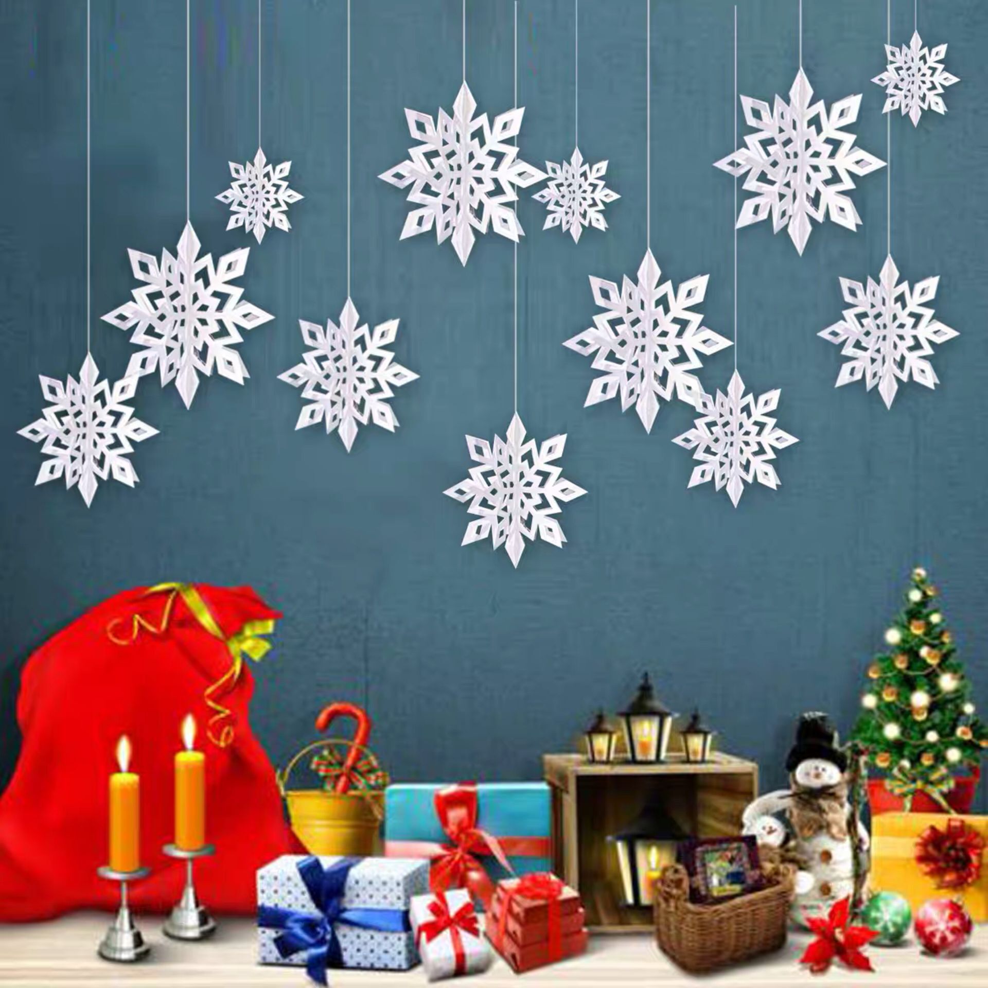 幼儿园美术教室环创材料镂空雪花挂件店铺天花板空中吊饰顶棚悬挂