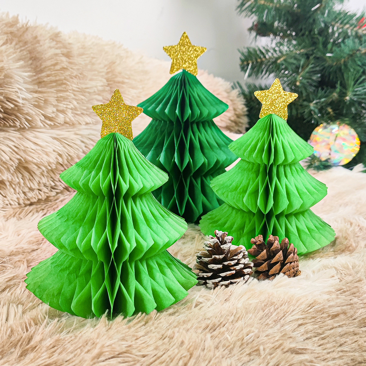 圣诞树蜂窝球拉花装饰3件套圣诞节派对布置用品圣诞纸蜂窝球挂件