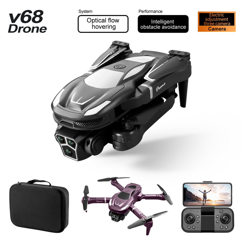 Cross-Border New V68 with Three Cameras Long Endurance Optical Flow Hover Hd Remote Control Aircraft Aerial Photography Foreign Trade Aircraft