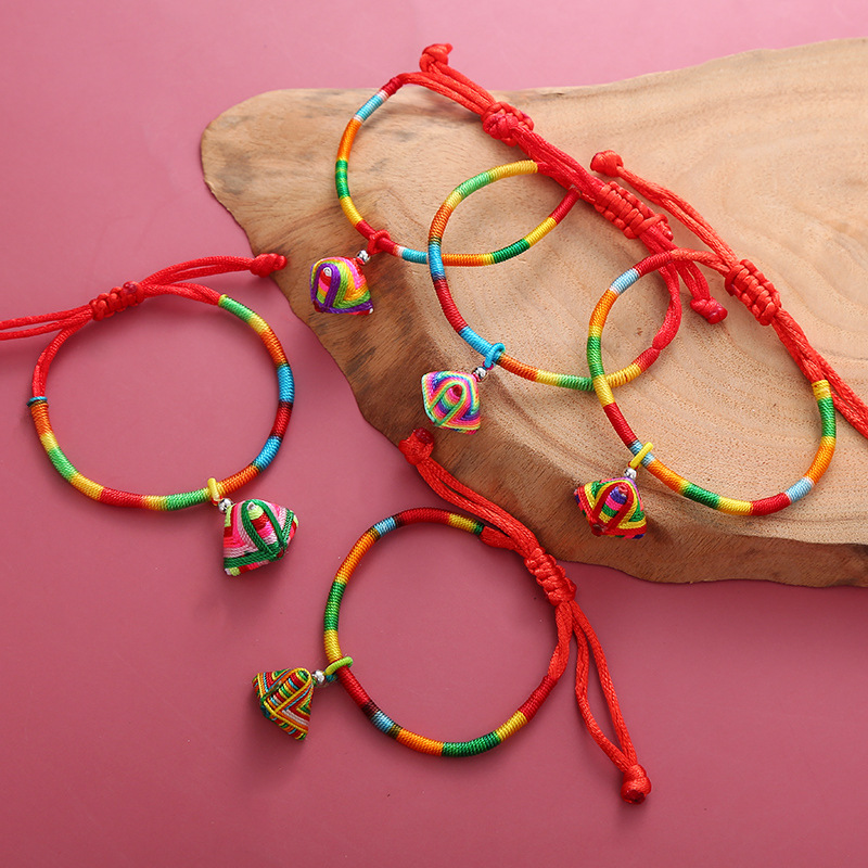 端午节五彩绳手链批发民族风手工编织粽子红绳活动礼品义乌小商品
