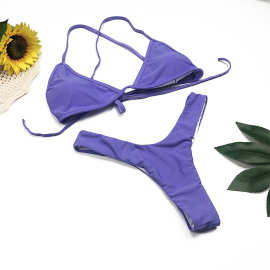 泳衣女 欧美新款2021性感纯色比基尼高叉游泳衣沙滩泳装swimwear